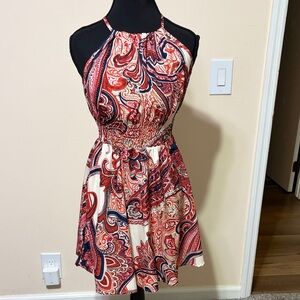 Paisley Halter Dress - Red and White
